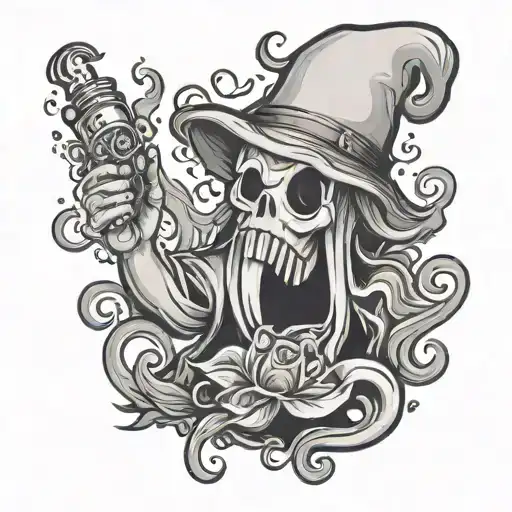 a ghost smoking a weed bong  tattoo design idea