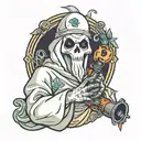 ghost holding a bong  tattoo design idea