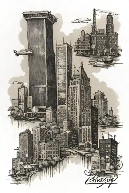 chicago buildings, 217 area code, grandma, family tattoo design idea