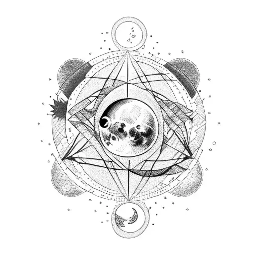 nature in harmony, sun, moon, atom, animal silhouettes, elements (fire water earth air) tattoo design idea