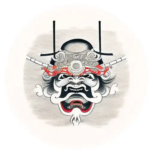 japenese samurai mask with a katana tattoo design idea