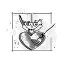 Cupid repairing a broken heart with a chef's knife and fork tattoo design idea
