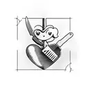 Cupid repairing a broken heart with a chef's knife and fork tattoo design idea