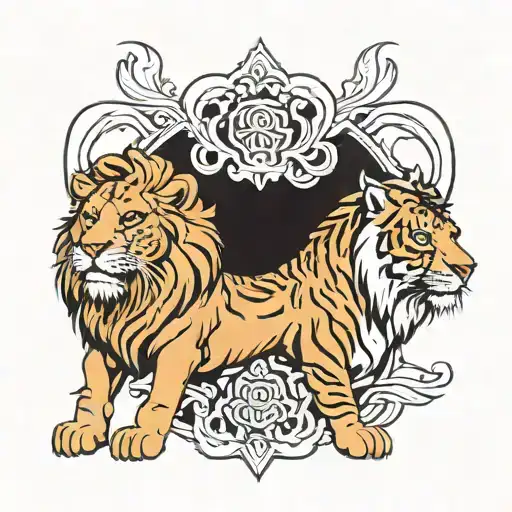 Lion facing off with tiger tattoo design idea