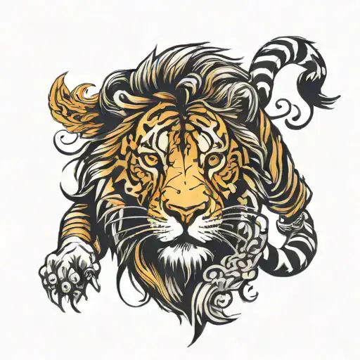 Lion facing off with tiger fighting tattoo design idea
