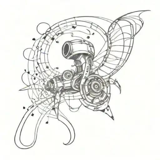 A music note intertwined with a jet engine symbolizing the thrill of speed tattoo design idea