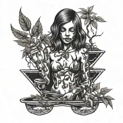 weed smoking girl money tree growing tattoo design idea