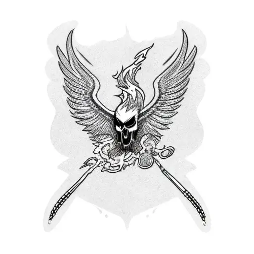 phoenix with skulls and flames tattoo design idea