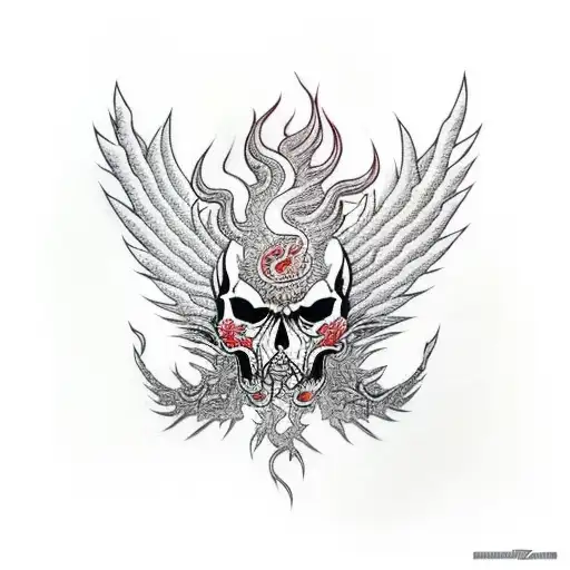 phoenix with skulls and flames tattoo design idea