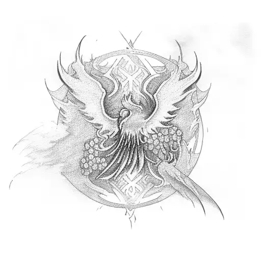 phoenix with skulls and flames tattoo design idea