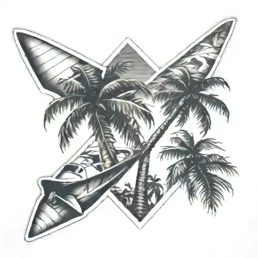 paper plane palm trees tattoo design idea