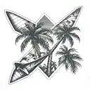 paper plane palm trees tattoo design idea