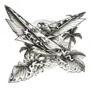 paper plane palm trees tattoo design idea