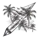 paper plane palm trees tattoo design idea