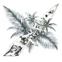 paper plane palm trees tattoo design idea