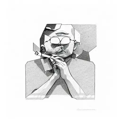 broken angle sitting on rock smoking cigarette tattoo design idea