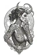 shadow demon standing behind a woman with his hand around her throat tattoo design idea