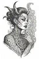 shadow demon standing behind a woman with his hand around her throat tattoo design idea