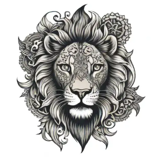 lion  skull mandala tattoo design idea