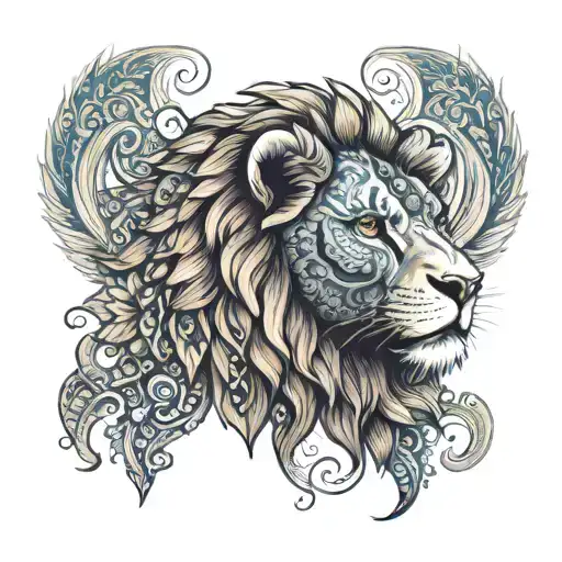 lion half skull mandala design inspired tattoo design idea
