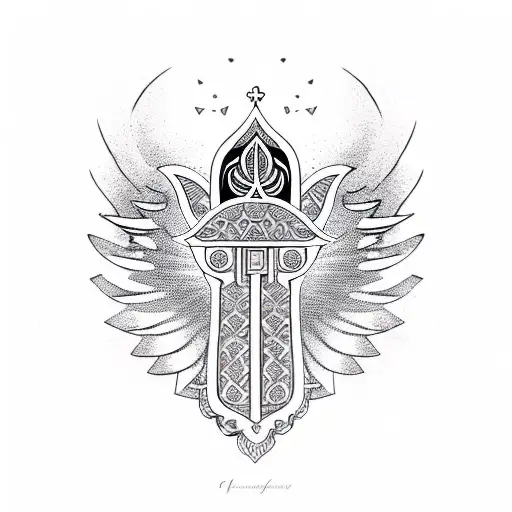 hamsa with angels guardians  tattoo design idea