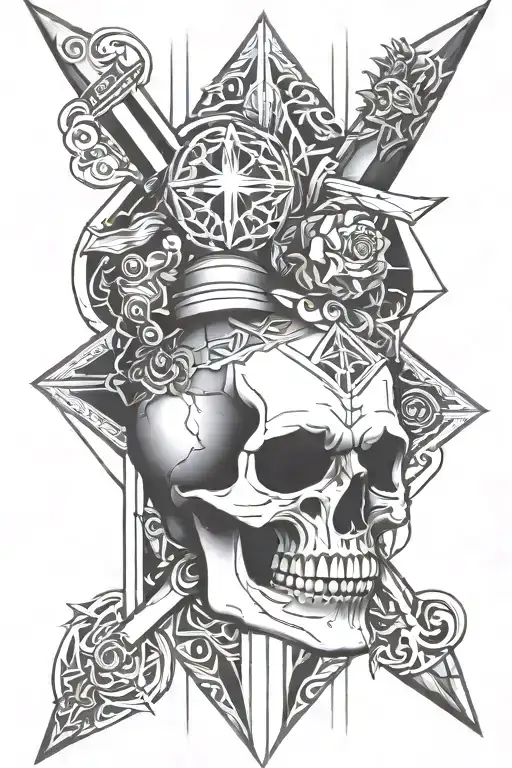 skull and dagger tattoo design idea
