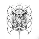 Viking Scene, Odin, Thor, Fenrir, Elder Futhark Runes and symbols tattoo design idea