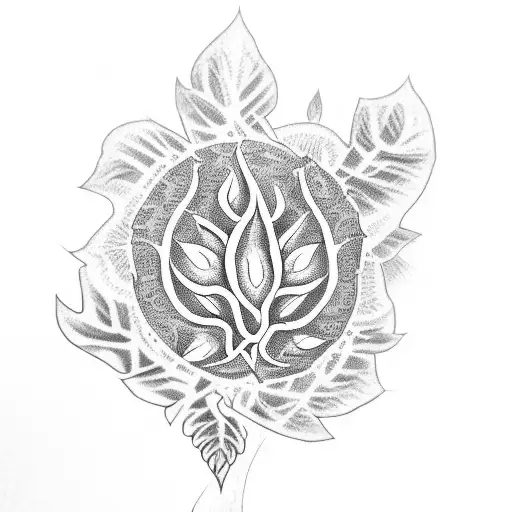 A dotwork design of a vegan symbol integrated with a leafy vine tattoo design idea
