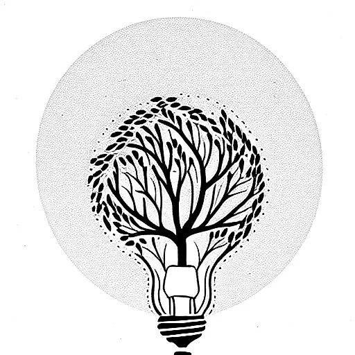 small forest inside a lightbulb tattoo design idea