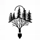small forest inside a lightbulb tattoo design idea