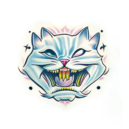 psychodelic open mouth evil dark cat tattoo design idea