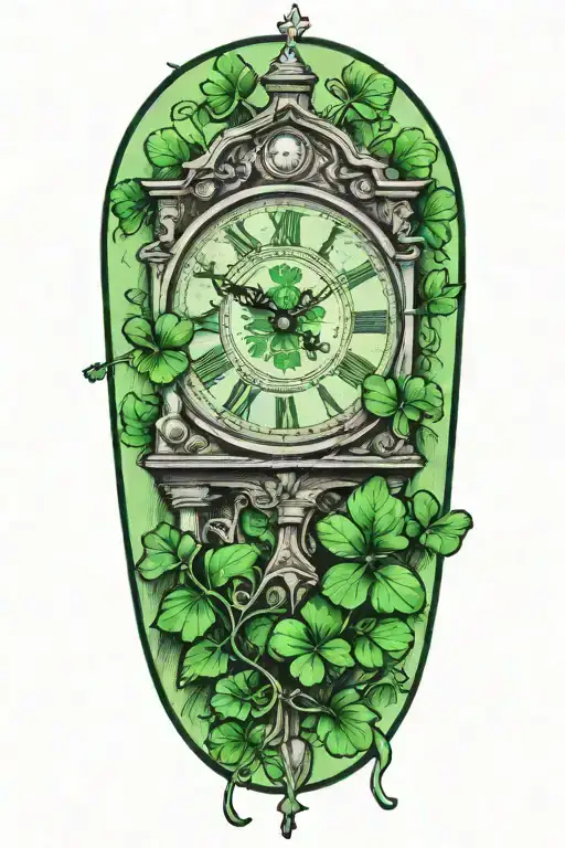 clocktower with four leaf clover tattoo design idea