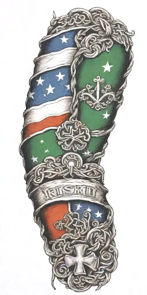 Irish American flag intertwined tattoo design idea