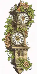 clocktower with four leaf clover tattoo design idea