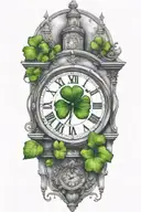 clocktower with four leaf clover tattoo design idea