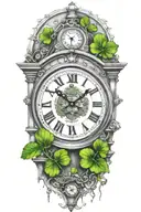 clocktower with four leaf clover tattoo design idea