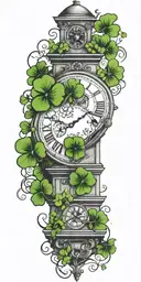 clocktower with four leaf clover tattoo design idea