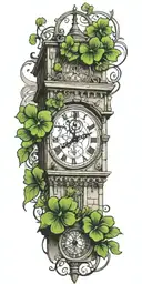 clocktower with four leaf clover tattoo design idea