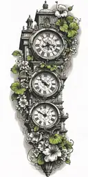 clocktower with four leaf clover tattoo design idea