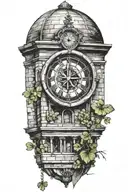 clocktower with four leaf clover tattoo design idea