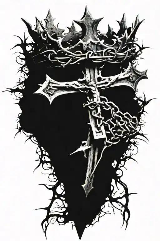 cross with a crown of thorns on top  tattoo design idea