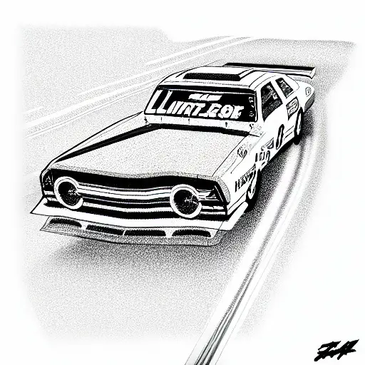 create a line drawing of entire retro nascar from the side and make fit screen tattoo design idea