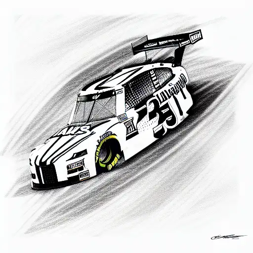 create a line drawing of an entire nascar car fit the screen and make it a white tattoo design idea