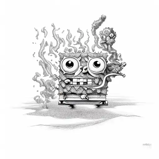 smoking weed Spongebob tattoo design idea