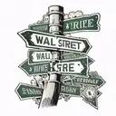 wall street road sign, stock market, new york, trade tattoo design idea