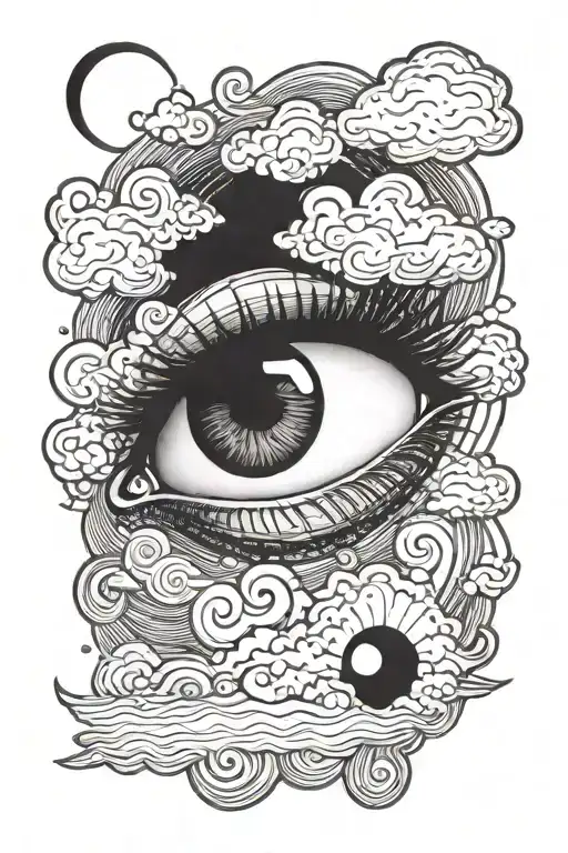 creator of my own reality words with eye and clouds  tattoo design idea