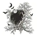 poison tree with moon and bats above tattoo design idea