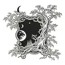 poison tree with moon and bats above tattoo design idea