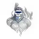 Bigfoot as a firefighter fighting a forest fire tattoo design idea