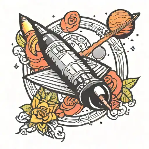 Long distance relationship with Saturn and a rocket  tattoo design idea
